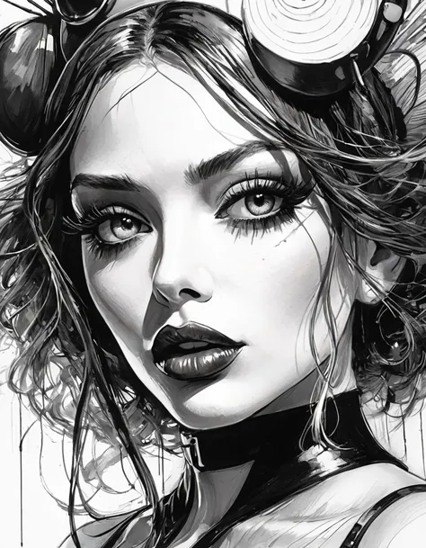 the queen of fetish sex, black and white sketch style, art inspired by Bill Sienkiewicz and Dave McKean, (best quality,4k,8k,highres,masterpiece:1.2),ultra-detailed,(realistic,photorealistic,photo-realistic:1.37),beautiful detailed eyes,beautiful detailed ...