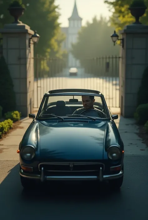 Man inside the car at the entrance 