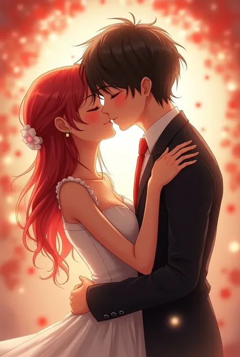 Match icon of anime couple red-haired girl in one photo black-haired boy in the other photo kissing