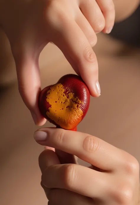   A close up shot shows a hand lifting an enchilada gum,   revealing the chili powder that covers each gum  , The gum looks juicy and shiny   