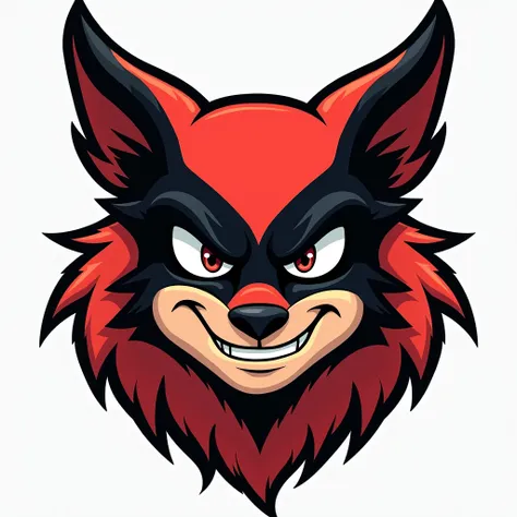 RED wolverine teen animal with claws black ears and eye area also black ,   smile face with playful, sharp eyes,  marvel comic superhero style   character mascot face  line art