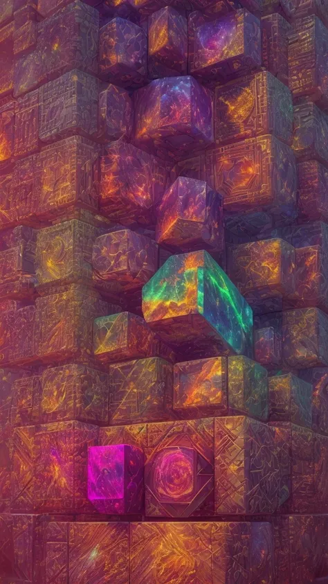 (Best quality,4K,8K,A high resolution,Masterpiece:1.2),Ultra-detailed,(Realistic,Photorealistic,photo-realistic:1.37),
Inlay,Strange geometry,Confusing,multi-dimensional,Unusual shape,Romantic Nebula,Chaos cube stacking tessellation,darkly,Destroyed planet...