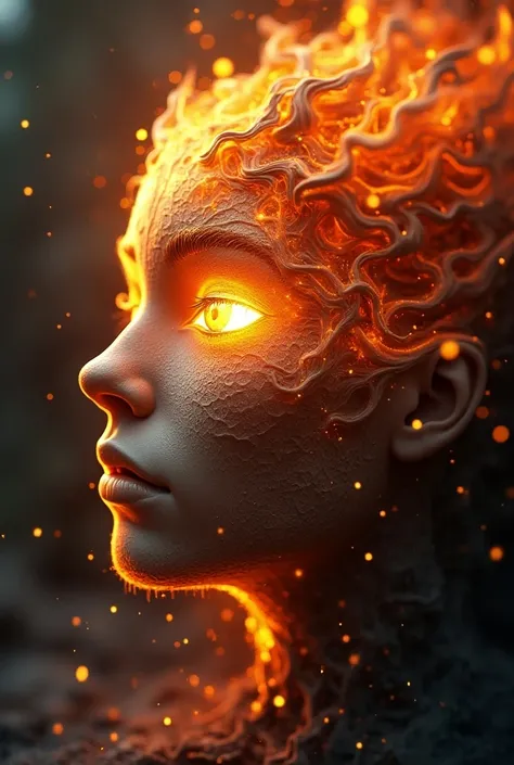 The Face of Creation and Destruction: In an eternal cycle, a face creates and destroys, one eye shedding tears that become worlds of beauty and light, the other crying flames that incinerate and consume, representing the dual forces of creation and destruc...