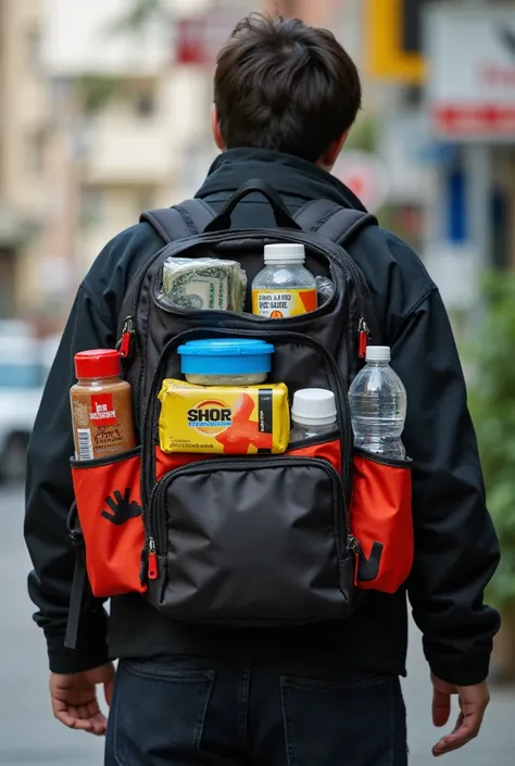  emergency backpack is: money,  drugs , Vendas, canned food and water .