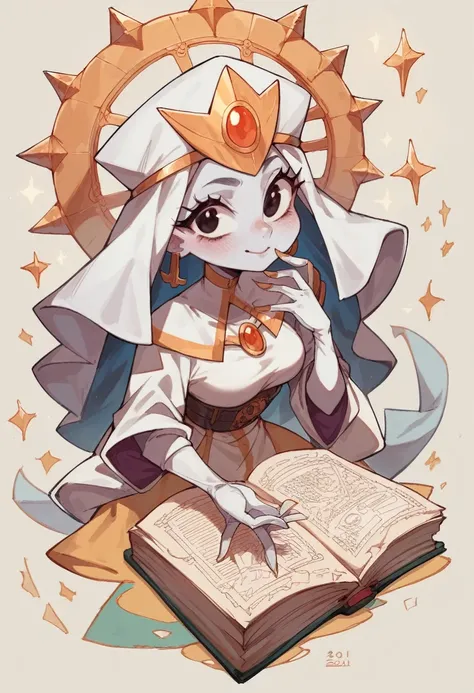 Cartoon network, cartoon, cute, 2d draw, toon, fantasy, rpg, priestess, woman, sexy, holy book, golden sigils