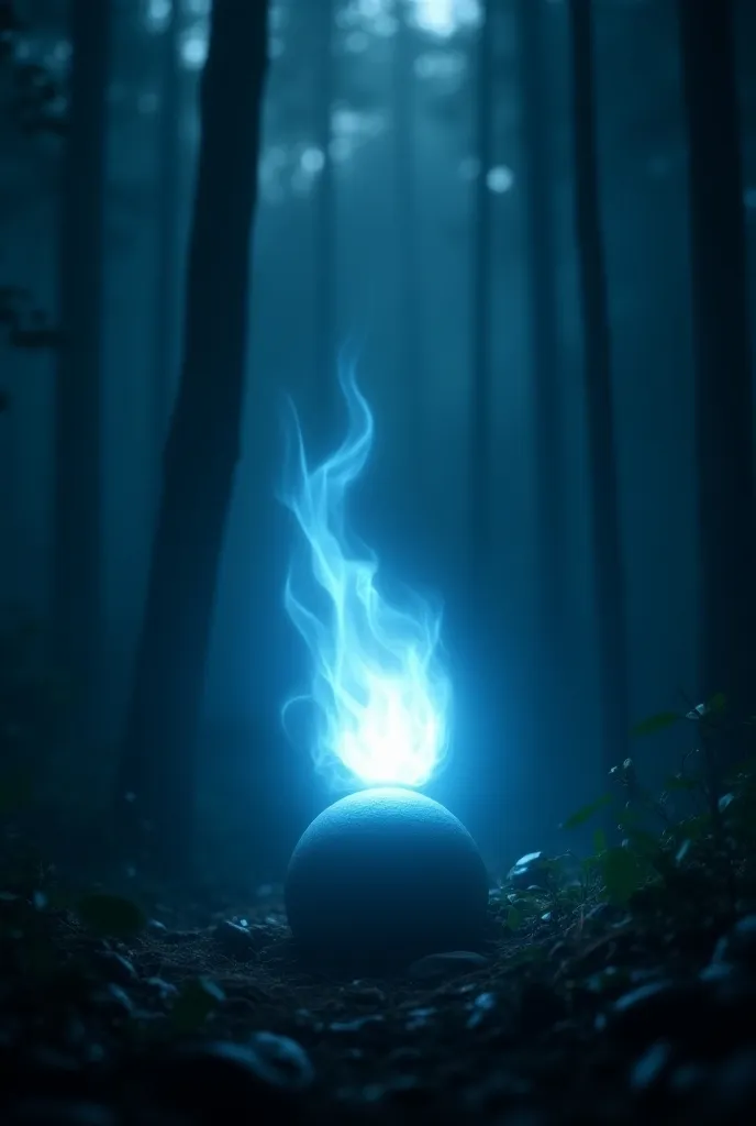 a mysterious will-o'-the-wisp in a misty forest, a ghostly blue-white flame and glowing orb, faint glowing spirit lights, the forest dimly lit by the glow of the will-o'-the-wisp, inspired by roleplaying game design, cinematic lighting, moody atmosphere, highly detailed textures and materials, high resolution, photorealistic, masterpiece