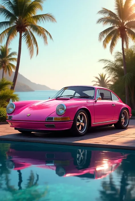 remake this image, But the Porsche has to be pink