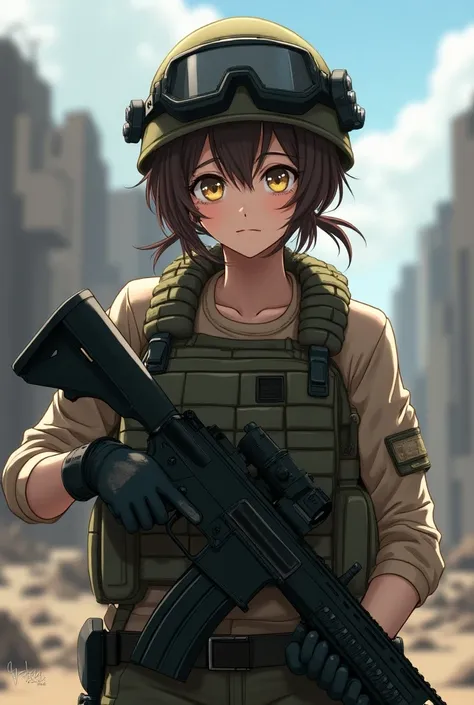 Female soldier anime  ( with vest and helmet) (Rifle in hand) 