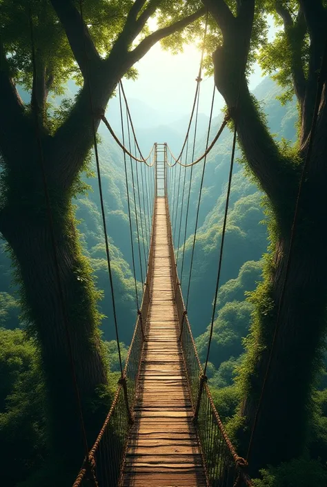 hanging bridges in the trees next to a viewpoint