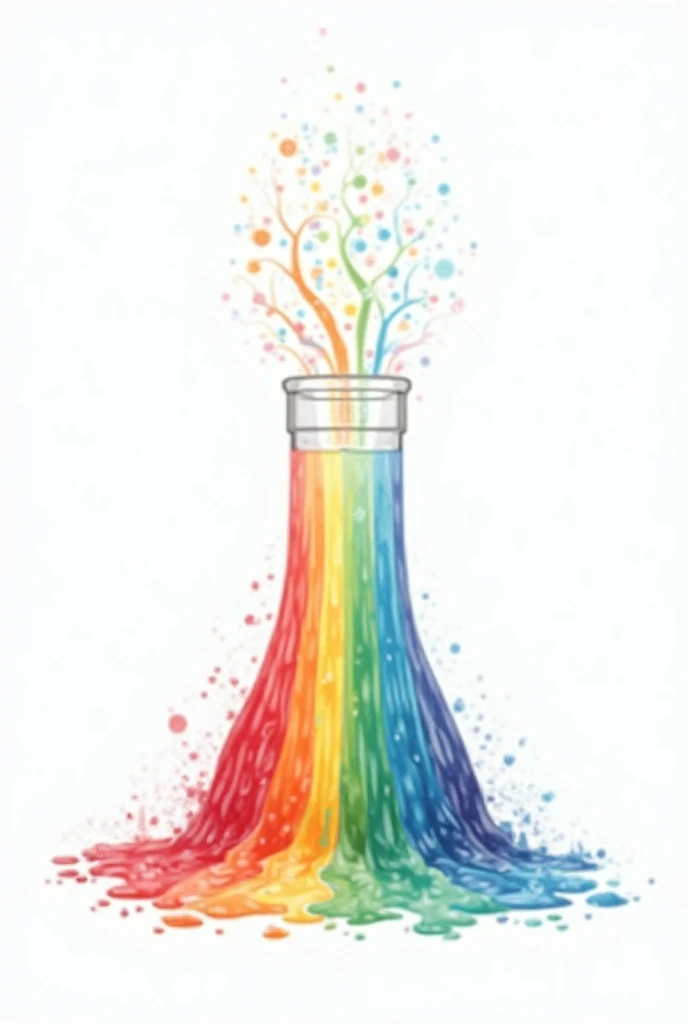 A logo of a science precipitation vessel throwing rainbow water on the floor