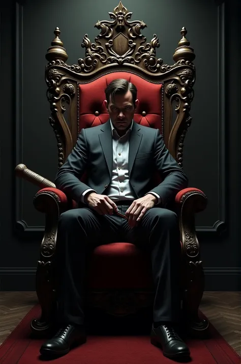 Gere Dexter Morgan sitting on a throne holding a knife and then Negan holding a bat