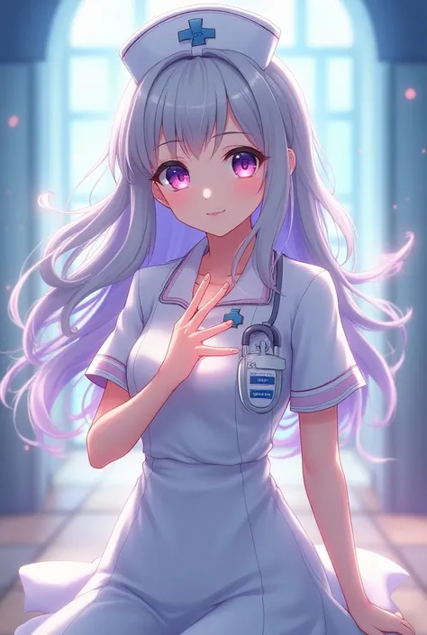  I want you to create an Anime Style Sorceress  , Dressed as a Nurse  ,  with clothes and without a witchs hat ,  with nursing clothes  