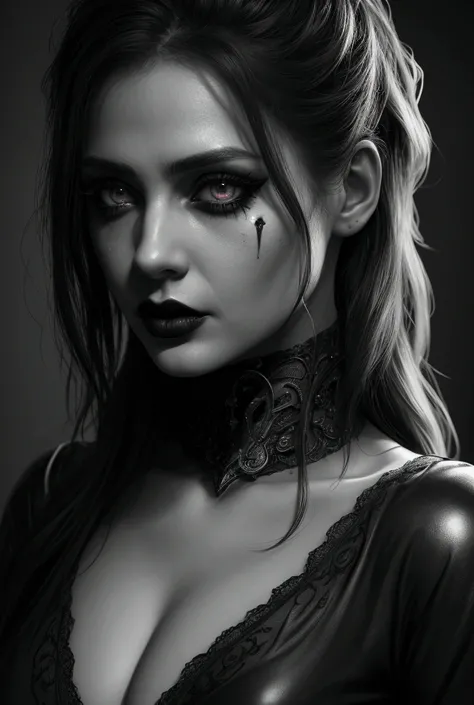 A sexy ultra-detailed hellish nurse, black lips, beautiful detailed eyes, beautiful detailed lips, extremely detailed face, long eyelashes, intricate details, full body view, dark moody lighting, cinematic lighting, dark fantasy, horror, photorealistic, 8k...