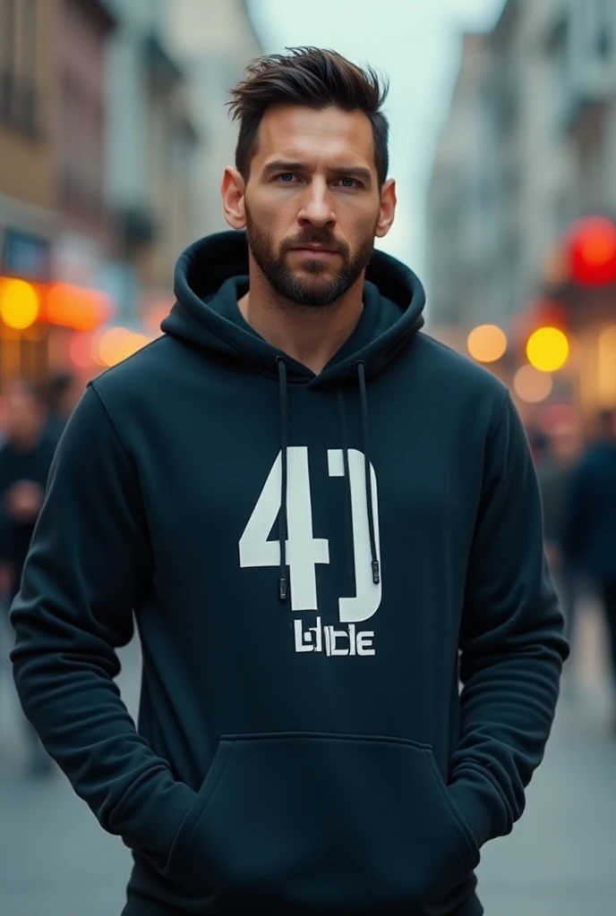 Messi is wearing the hoodie which he buy from 4dble online store and he is promoting that store. Make the video