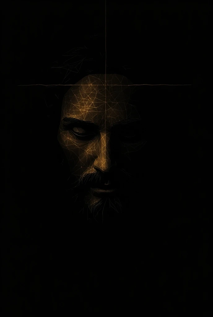 Create a black background image with the face of Jesus Christ in golden vector lines
