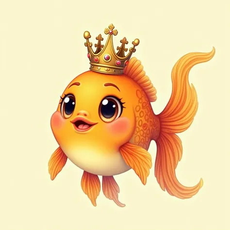 cartoon goldfish, crown on head,  high detail, no background, 8 k