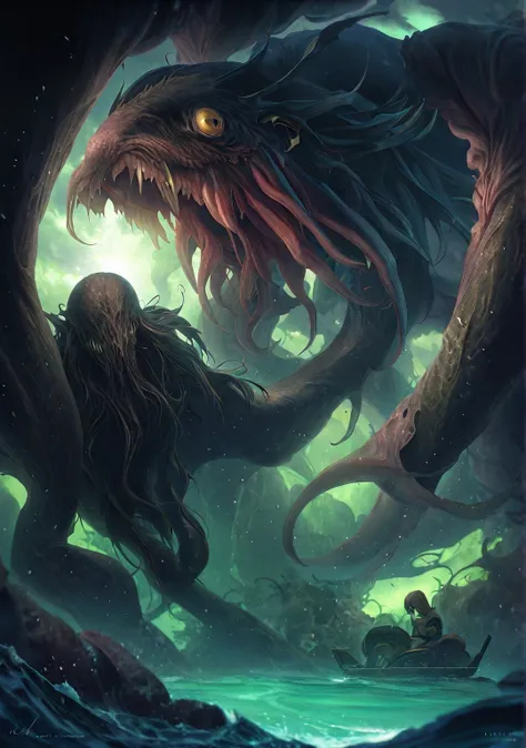 Cthulhu, Mythical Creatures , Tentacles,deep sea,dark,Mystery,Ancient,rest,Mystery符号,Mystery光芒