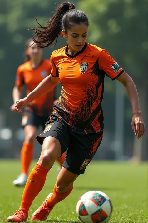 Mechanical orange and black womens soccer apparel