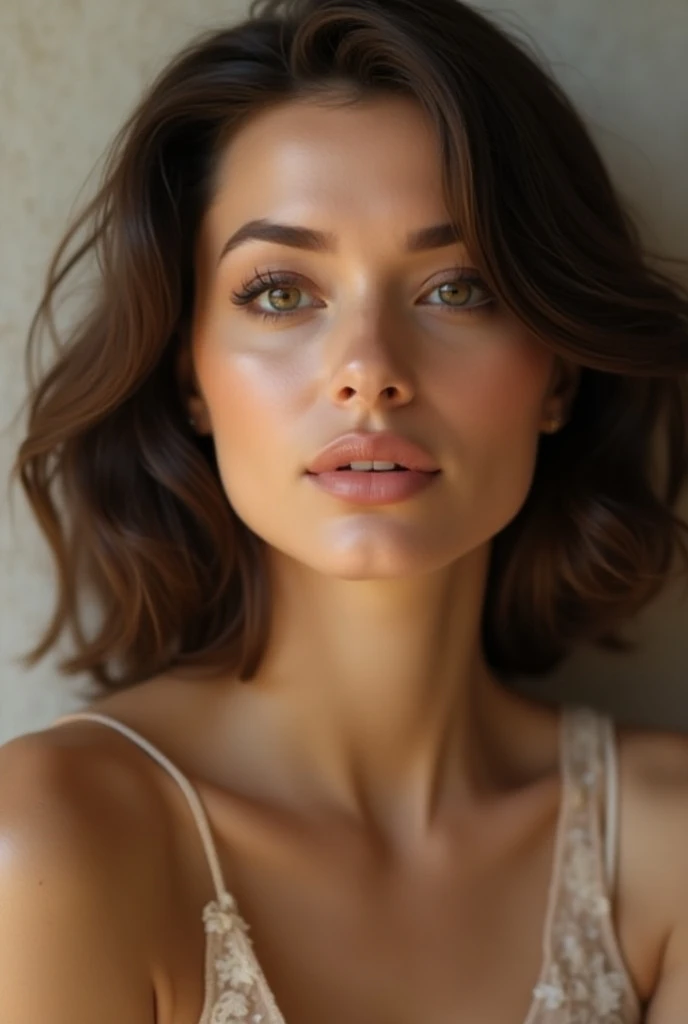  The perfect woman has a harmonious and expressive beauty ,  characterized by symmetrical facial features . Her eyes are big and bright,  her skin flawless and healthy ,  and her lips full and natural .  She wears her hair ,  that is shiny and well-groomed...