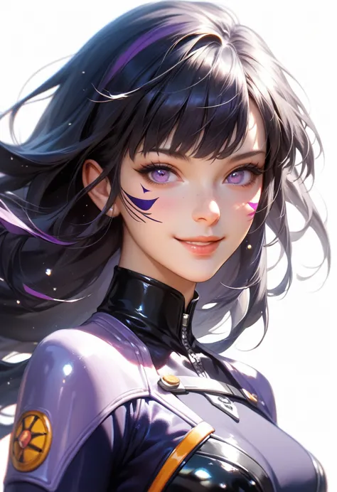 masterpiece, best quality, very aesthetic, absurdres, 1girl, kaisa, 1girl, black hair, long hair, purple eyes, facial mark, body...