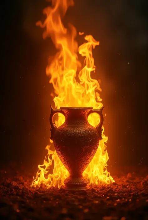 An image of a vase bursting out of fire from inside