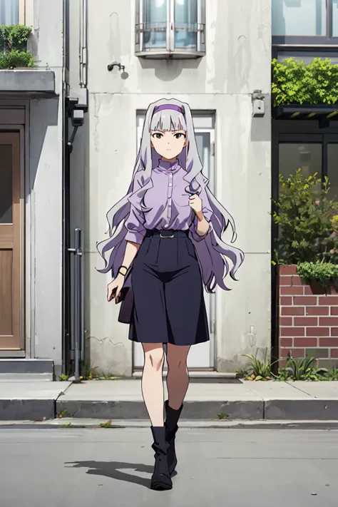 (( pixel perfect,  detail perfect ))), alone,  1 girl, takane shijou, purple hair band , big , (((head to toe))) , ((( facing fo...