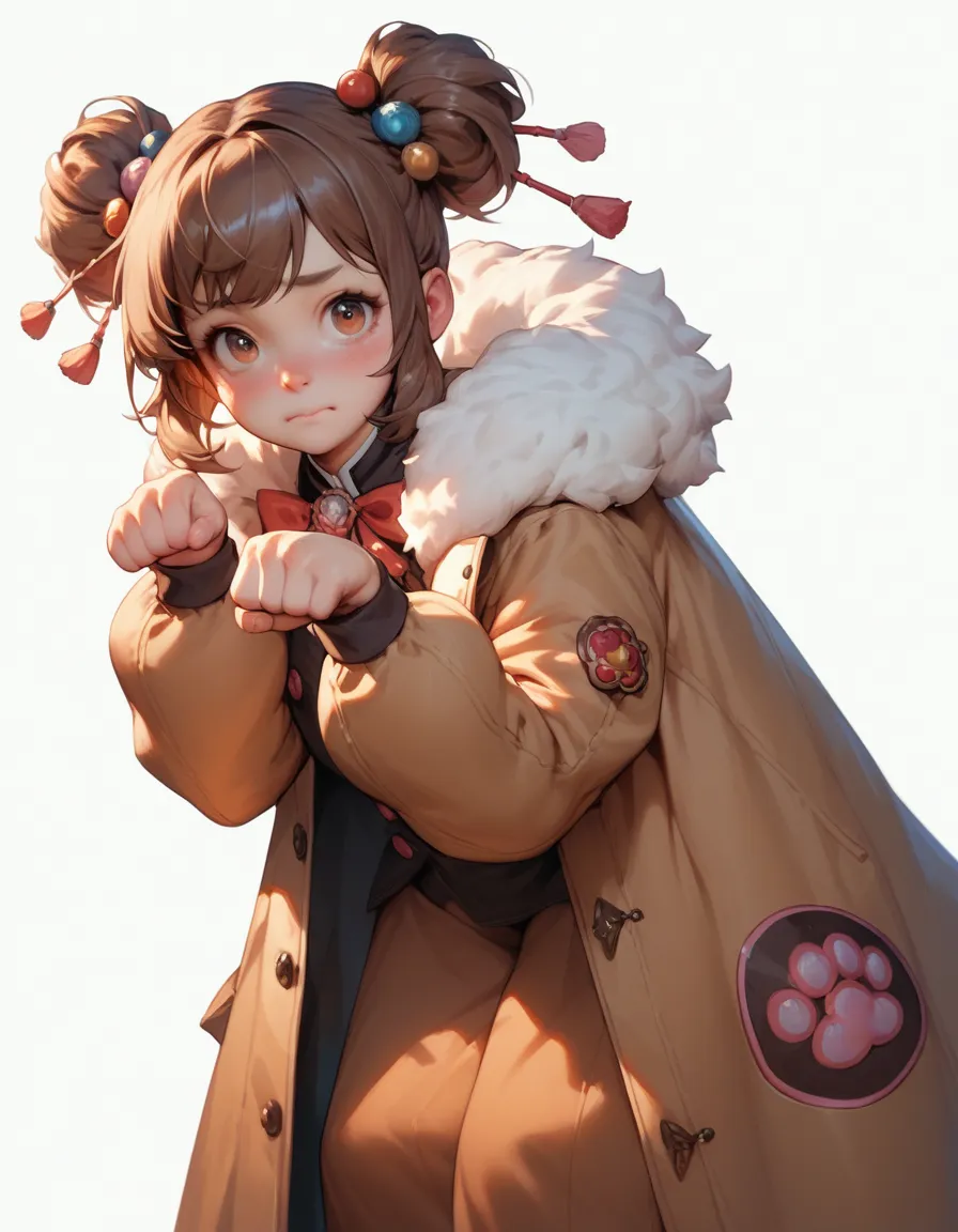 score_9, score_8_up, score_7_up, vikin girl, plump, big coat, fluffy clothes, from side, front, leaning forward, paw pose, nervo...