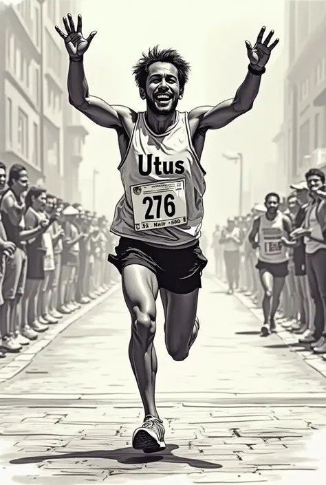  The images of a person running a marathon and on his chest say Utus and on his bottom 276 
Crossing the finish line in the and for 40 to come out:36 
That I raised my hands as a sign of victory 
The sea bream of a person who is a Peruvian 
Crossing the fi...