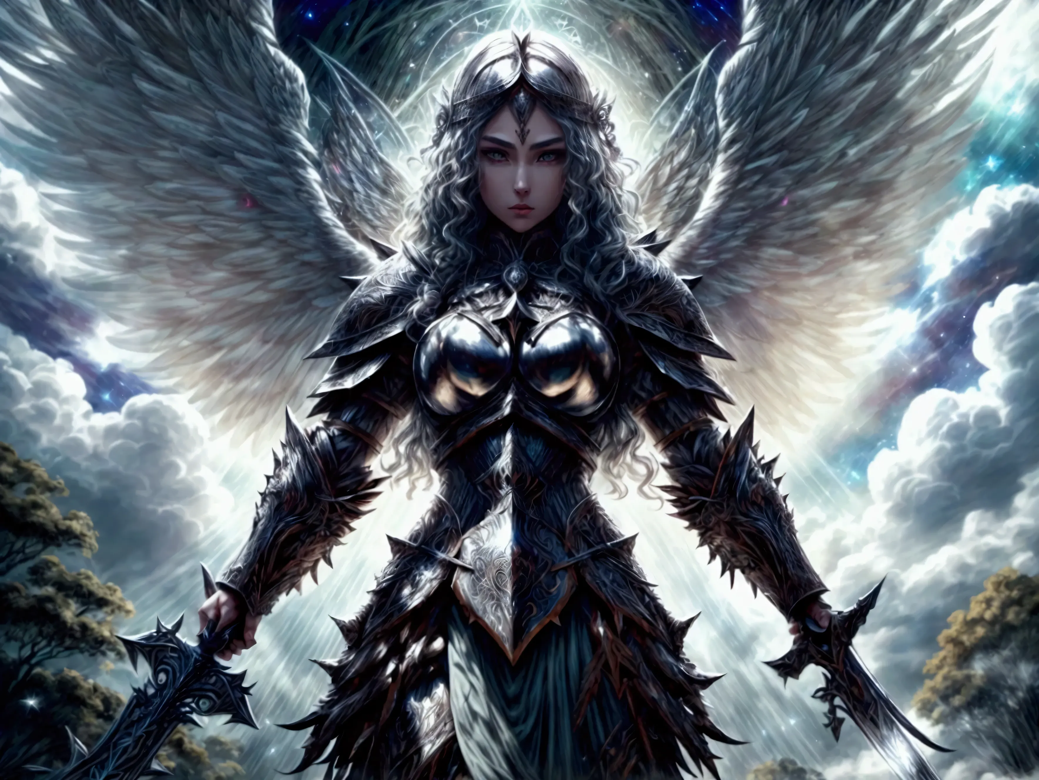 score_9, score_8_up, score_7, an epic fantasy art portrait of aasimar, female, paladin ready for battle under the full moon, hol...