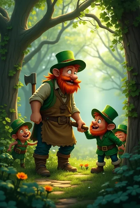 Woodcutter finds leprechauns