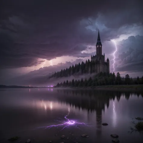  Imagine an enigmatic city erected in the middle of a vast lake with dark purple waters that shine lightly under a dense and mysterious mist.  In the heart of the city , an immense stone tower towers imposingly ,  its structure stands out at the center of ...