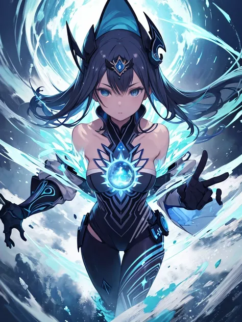 Ultra-detailed, Best Quality, Ultra High Resolution Masterpiece 。非人型の姿をした、 blue energy seeping out 、 depicting the elemental of an ambra casting a perfect shadow,  high quality shading with a non-human figure ,  photorealistic ,