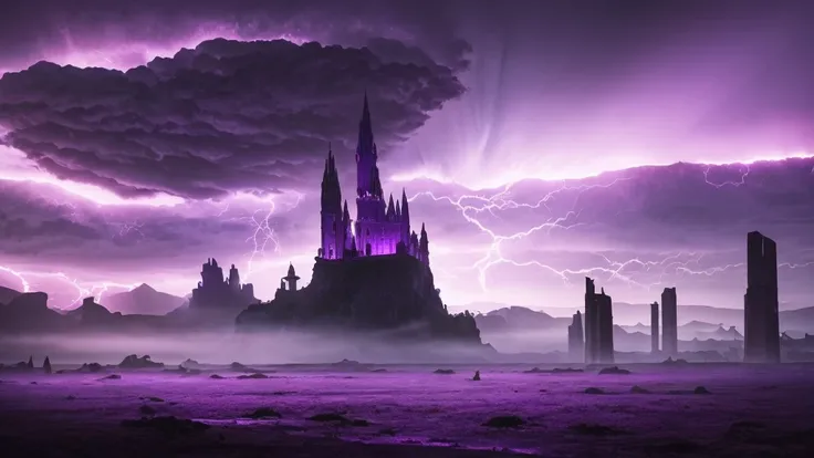  Imagine an enigmatic city erected in the middle of a vast lake with dark purple waters that shine lightly under a dense and mysterious mist.  In the heart of the city , an immense imposingly shaped obelism ,  its structure stands out at the center of this...