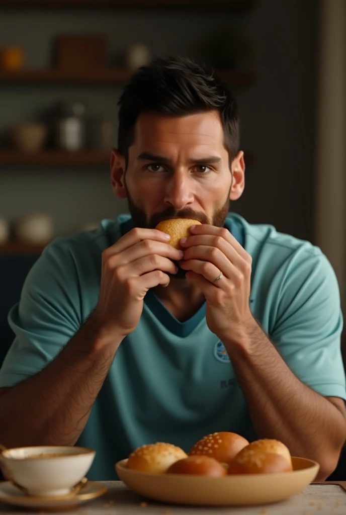 Messi eats small bread 