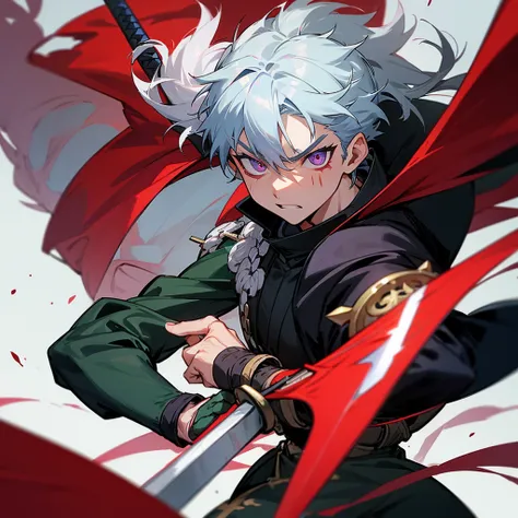 A male demon slayer with scar of the right eye using sword and shield 