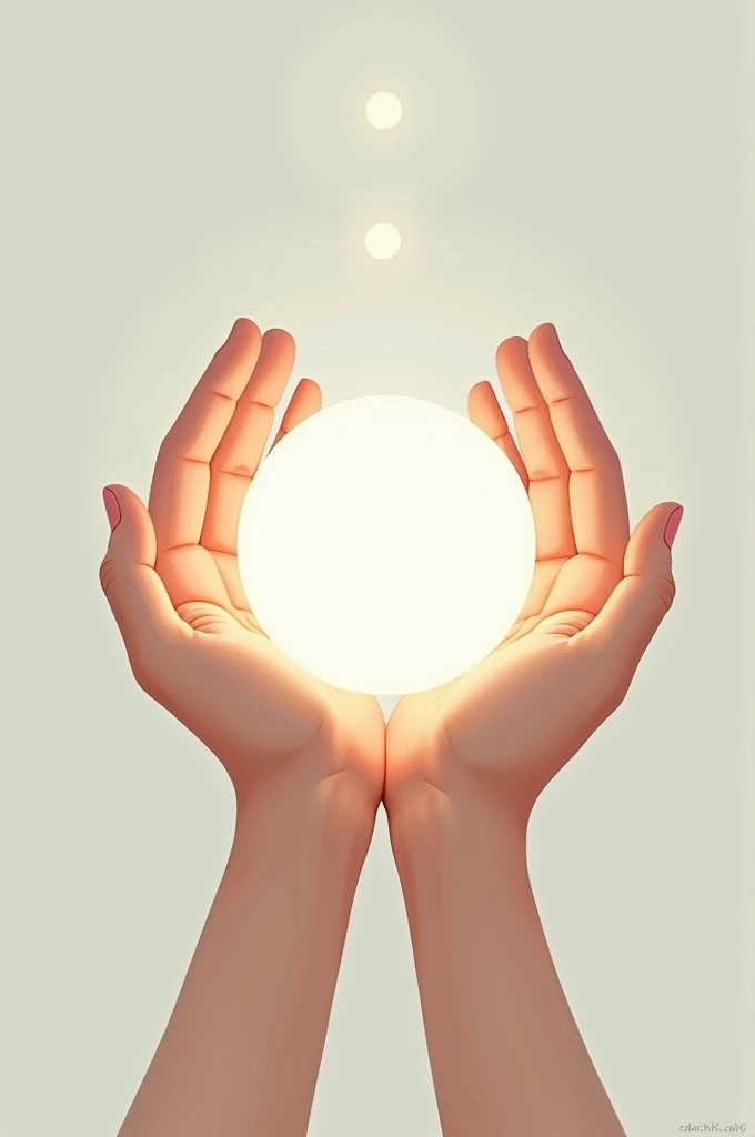 Illustrative image of two hands from bottom to top holding a white circle.