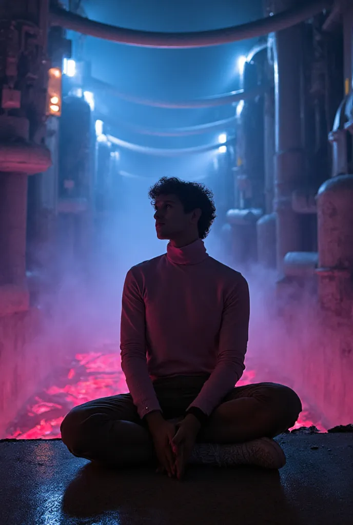  Mysterious atmosphere , atmosphere, Fantastic quality,Realistic,Beautiful and aesthetic,, Alone,between legs, pink turtleneck , Brown pants,(nsfw:0.85),,  democracy ,, Power Plant,, (Sparkling atmosphere,  enchanting sparkle, Glowing Lights , Mysterious atmosphere,  enchanting sparkle, Exciting colors, Attractive colors, Of dramatic lighting,  seductive aura ),