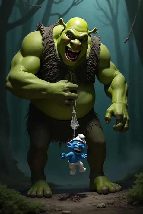 Do Shrek by hanging a Smurf with one hand 