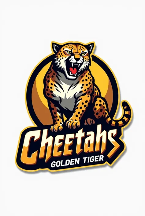 Create a logo with a cheetah design with the name "cheetahs"below, and the name "golden tiger "  on top of the drawing 