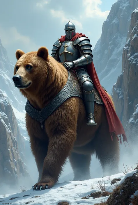 Armored Bear , mounted by a medieval knight in armor