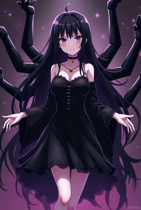 anime girl with purple eyes and black hair in a black dress, albedo from the anime overlord, albedo from overlord, shalltear from overlord, gothic maiden anime girl, demon anime girl, dark goddess with six arms, albedo, dark goth queen with blue eyes, 1 7 ...