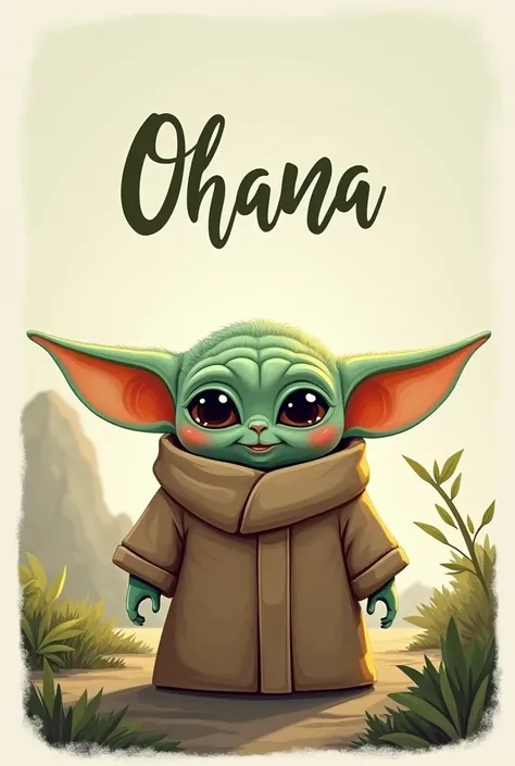 Thank you card with Baby Yoda and the word OHANA on the top