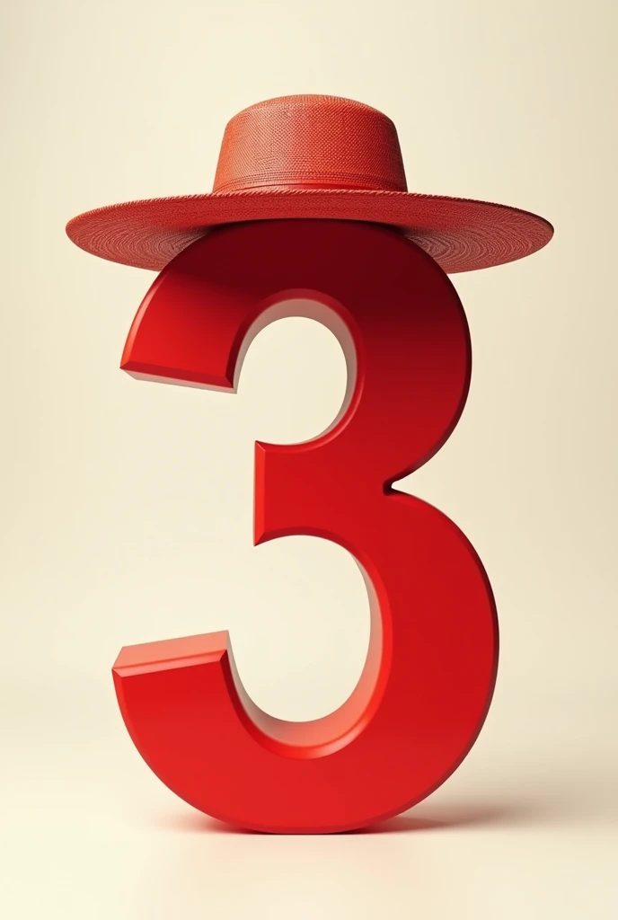 image of the number 3 in red letter , with the typical hat from the country of Panama above the same number
