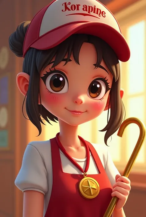 a cartoon girl with a medal and a medal around her neck,  a digital representation inspired by JoWonder  , winner of the Pixabay contest , arte digital,  Avatar for website , avatar image, holding a gold! cane!, ( waitress ) girl, Medium close-up, Illustra...