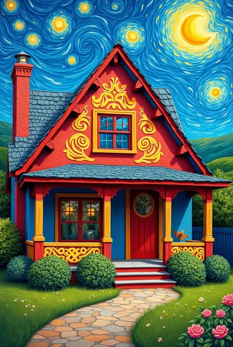 Walls of a house painted inspired by Van Gogh