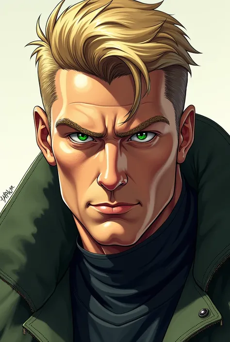 Modern tall and strong blond man with green eyes 