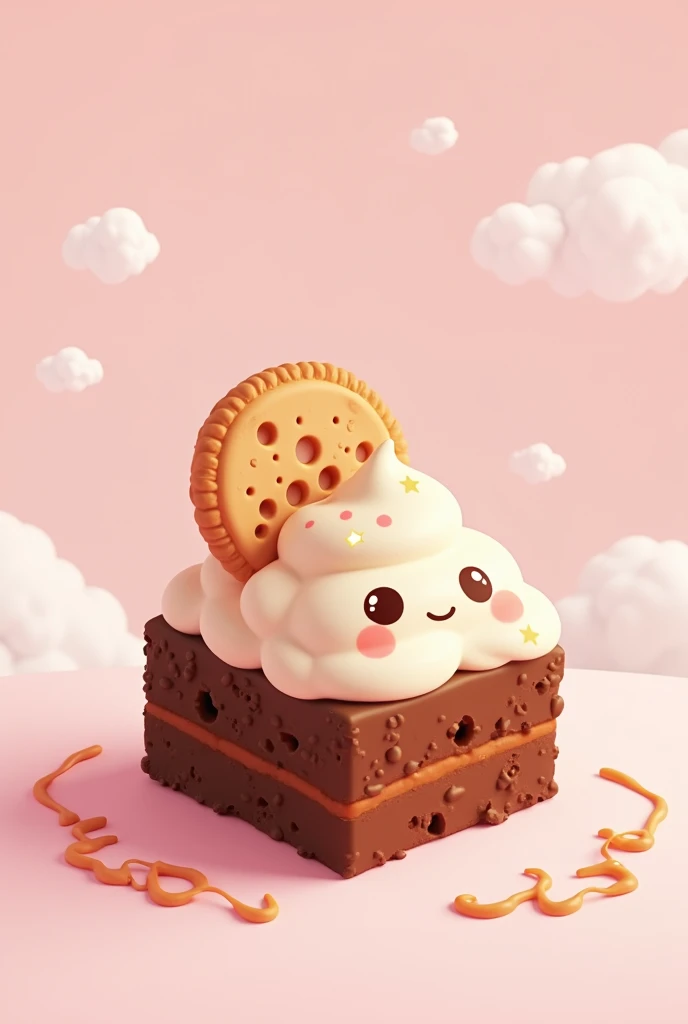 Browni with a cookie on top cute aesthetic anime kpop pink and white 