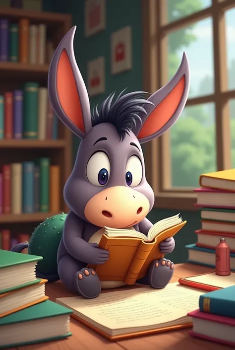 A dunky studying cartoon
