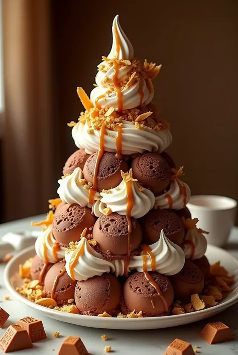 énorme glace au chocolat, chantilly, caramel, Kréma, toblerone 