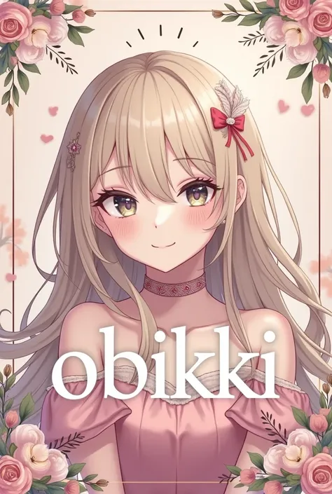 Make a banner for a YouTube channel in the Coquette theme with the name "obikki" in the center 